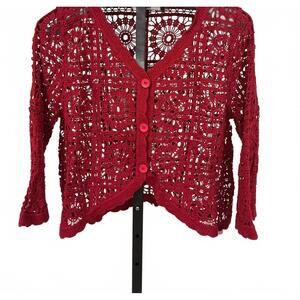 NEW ORIGAMI women's crochet cardigan in red